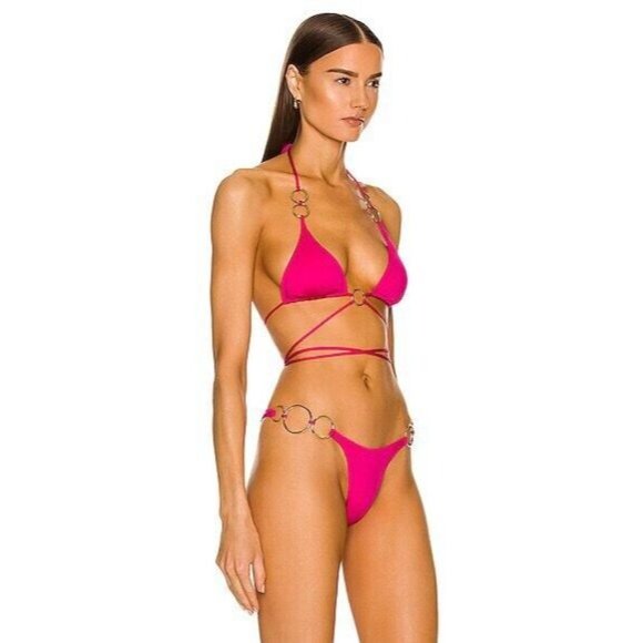 Monica Hansen Beachwear Icon Bikini Bottom Azalea Pink Swim M NWT $150 - Picture 2 of 5